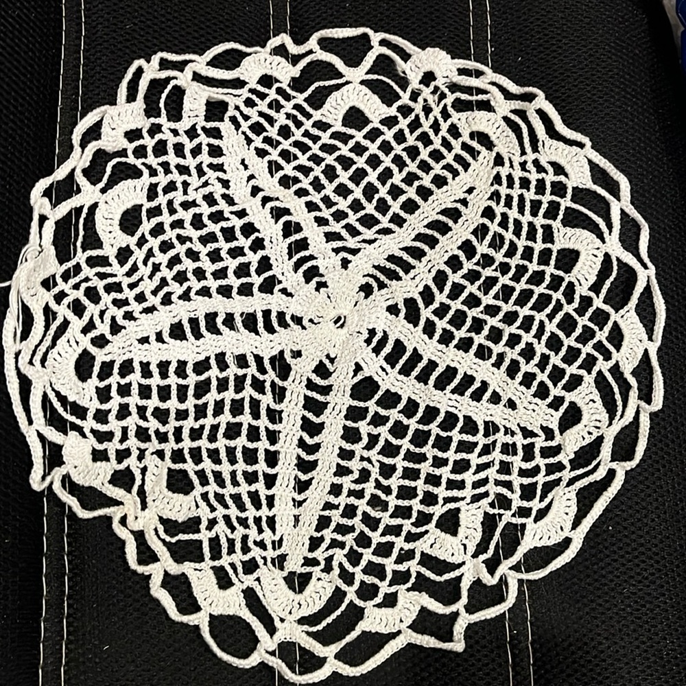 Vintage Handmade Crocheted Cotton Lace Doily 13.5” round scalloped open weave